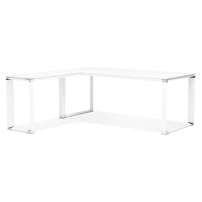 Grand bureau direction d'angle 'BUSINESS L - XL' bois blanc pieds blanc et chromé – 200 x 100 cm
