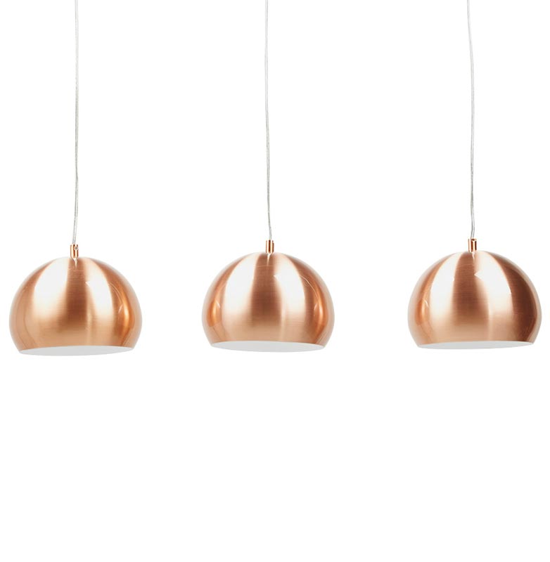 Suspension design 'Klokker' 3 abats-jour en métal cuivré