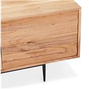 Meuble TV design 'EXPLOR' en bois d'Acacia naturel 3 portes avec pieds en métal thermolaqué noir