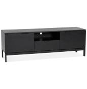 Meuble TV design 'SEANCE' en bois noir 2 portes et 1 tiroir avec pieds en métal thermolaqué noir