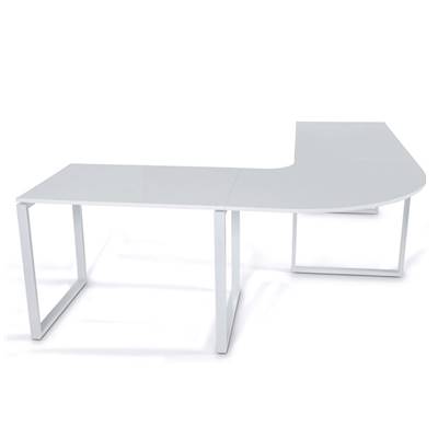 Bureau d'angle design 'Président' en bois blanc pieds en métal blanc - 200 x 230 cm