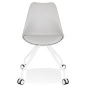 Petite chaise de bureau design à roulettes dossier bas 'SIMPLE' grise avec pieds en métal blanc