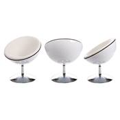 Fauteuil design rond 'Sphere' pivotant blanc pied central en métal chromé