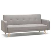 Canapé droit convertible design scandinave 'Evö' en tissu gris pieds en bois