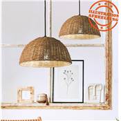Suspension design ronde 'ARC' style rustique en algue marine naturelle structure en métal noir