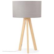 Lampe à poser scandinave trépied 'Stätiv' abat-jour gris 3 pieds en bois naturel