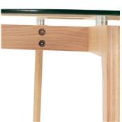 Petite table à diner ronde scandinave 'LITEN' plateau en verre et 4 pieds bois naturel - Ø 100 cm