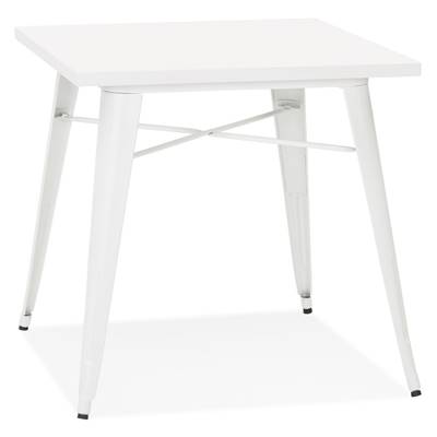 Table de salle à manger carré style industriel 'ALBANE' plateau et pieds en métal blanc - 76 x 76 cm