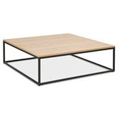 Grande table basse industriel carrée 'FYRKANT' bois finition naturel pieds métal noir - 110 x 110 cm