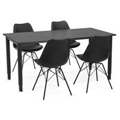 Table / bureau droit design 'VANIA' en bois noir pied central en métal noir – 160 x 80 cm