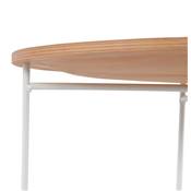 Table d'appoint guéridon design industriel 'METALLISK' bois naturel 4 pieds métal blanc - Ø 45 cm