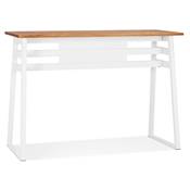 Table de bar Mange-debout design 'BARAS' en bois massif non traité pied en métal blanc - 150 x 60 cm