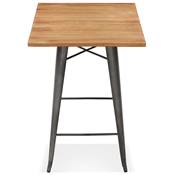 Table de bar haute design industriel carré 'METTALO' en bois foncé 4 pieds métal gris – 70 x 70 cm