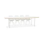 Table / table de réunion extensible 'RYM' blanche 4 pieds métal blanc - 170(270) x 100 cm