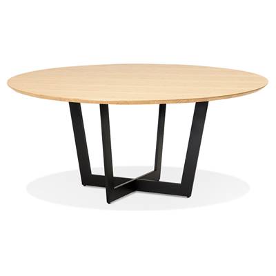 Table de salle à manger ronde 'VÄN' plateau en bois finition naturel pieds métal noir - Ø 120 cm
