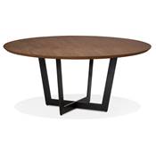 Table de salle à manger ronde 'VÄN' plateau finition noyer et pieds en métal noir - Ø 120 cm
