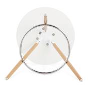 Table de bar haute scandinave ronde 'Syö' bois blanc 3 pieds en bois naturel et métal chromé