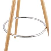 Table de bar haute scandinave ronde 'Syö' bois blanc 3 pieds en bois naturel et métal chromé