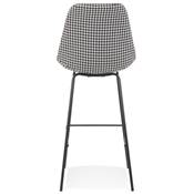 Tabouret de bar 'KESKI' en tissu pied de poule 4 pieds et repose pieds en métal noir dossier haut