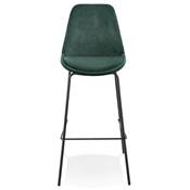 Tabouret de bar baroque 'KESKI' en velours vert 4 pieds et repose pieds en métal noir dossier haut