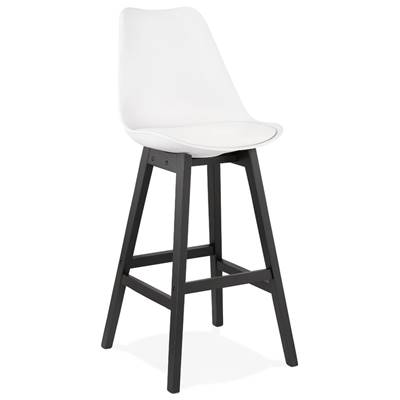 Tabouret de bar design 'CHAIRMAN BLACK EDITION' blanc avec 4 pieds en bois noir dossier haut