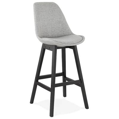 Tabouret de bar design 'CHAIRMAN BLACK EDITION' en tissu gris clair 4 pieds bois noir dossier haut
