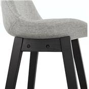 Tabouret de bar design 'CHAIRMAN BLACK EDITION' en tissu gris clair 4 pieds bois noir dossier haut