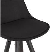 Tabouret de bar 'BLACK CIRCLE' en tissu noir 4 pieds bois noir et repose pieds chromé dossier haut