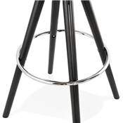 Tabouret de bar 'BLACK CIRCLE' en tissu noir 4 pieds bois noir et repose pieds chromé dossier haut