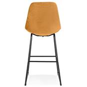Tabouret de bar design 'GUSTO' velours moutarde pieds tréteaux repose pieds métal noir dossier haut