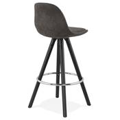 Tabouret de snack mi-hauteur 'BLACK CIRCLE MINI' tissu gris 4 pieds bois noir et chromé dossier haut