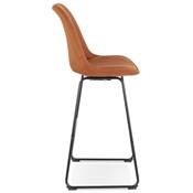 Tabouret de bar 'GUSTO' en microfibre marron pieds tréteaux et repose pieds métal noir dossier haut