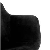 Tabouret de bar design à accoudoirs moderne 'CARINO' en velours noir avec 4 pieds en métal noir