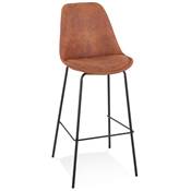 Tabouret de bar moderne 'KESKI' microfibre marron 4 pieds et repose pieds en métal noir dossier haut