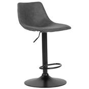Tabouret snack réglable 'BONG' pivotant microfibre grise pied métal noir repose pieds dossier haut