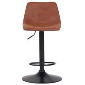 Tabouret snack réglable 'BONG' pivotant microfibre marron pied métal noir repose pieds dossier haut