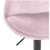 Tabouret bar réglable 'BAROK' pivotant velours rose pied et repose pieds en métal noir dossier haut