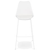 Tabouret de bar 'KESKI' blanc 4 pieds et repose pieds en métal blanc dossier haut
