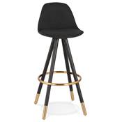 Tabouret de bar design 'MODEN' en tissu 4 pieds bois noir repose pieds et pieds doré dossier haut