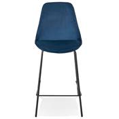 Tabouret de snack mi-hauteur baroque 'KESKI MINI' en velours bleu 4 pieds en métal noir dossier haut