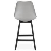 Tabouret de snack mi-hauteur 'CHAIRMAN MINI BLACK EDITION' gris 4 pieds en bois noir et dossier haut