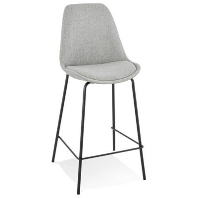 Tabouret snack mi-hauteur 'KESKI MINI' tissu gris clair 4 pieds métal noir repose pieds dossier haut