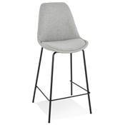 Tabouret snack mi-hauteur 'KESKI MINI' tissu gris clair 4 pieds métal noir repose pieds dossier haut