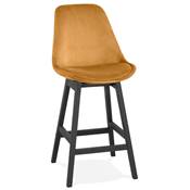 Tabouret snack mi-hauteur 'CHAIRMAN MINI BLACK EDITION' velours moutarde 4 pieds noir dossier haut