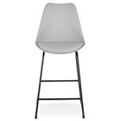 Tabouret snack mi-hauteur 'GUSTO MINI' gris pieds tréteaux et repose pieds métal noir dossier haut