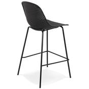 Tabouret de snack mi-hauteur intérieur/extérieur 'RAINY' perforé 4 pieds métal noir dossier haut