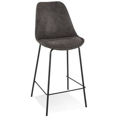 Tabouret de snack mi-hauteur baroque 'KESKI MINI' microfibre grise 4 pieds métal noir dossier haut