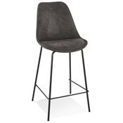 Tabouret de snack mi-hauteur baroque 'KESKI MINI' microfibre grise 4 pieds métal noir dossier haut