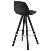 Tabouret de snack mi-hauteur 'BLACK CIRCLE MINI' 4 pieds bois noir repose pied chromé dossier haut