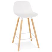 Tabouret de snack mi-hauteur scandinave 'NORSKI MINI' blanc 4 pieds bois et métal blanc dossier haut